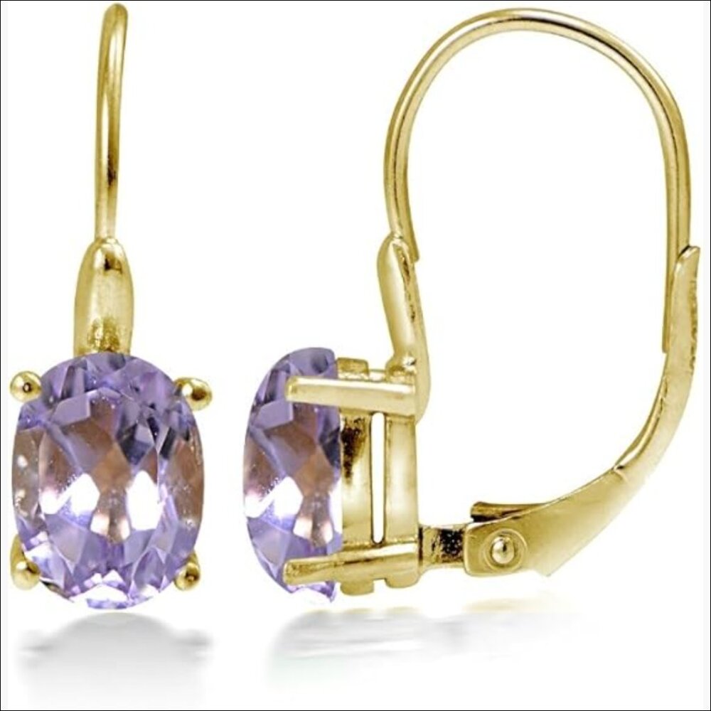 Yellow Gold Flashed Sterling Silver Leverback Earrings with Gemstones